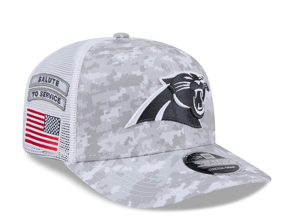 New Era Carolina Panthers Digi Camo Salute to Service 2024 Trucker 9Seventy Snapback Cap