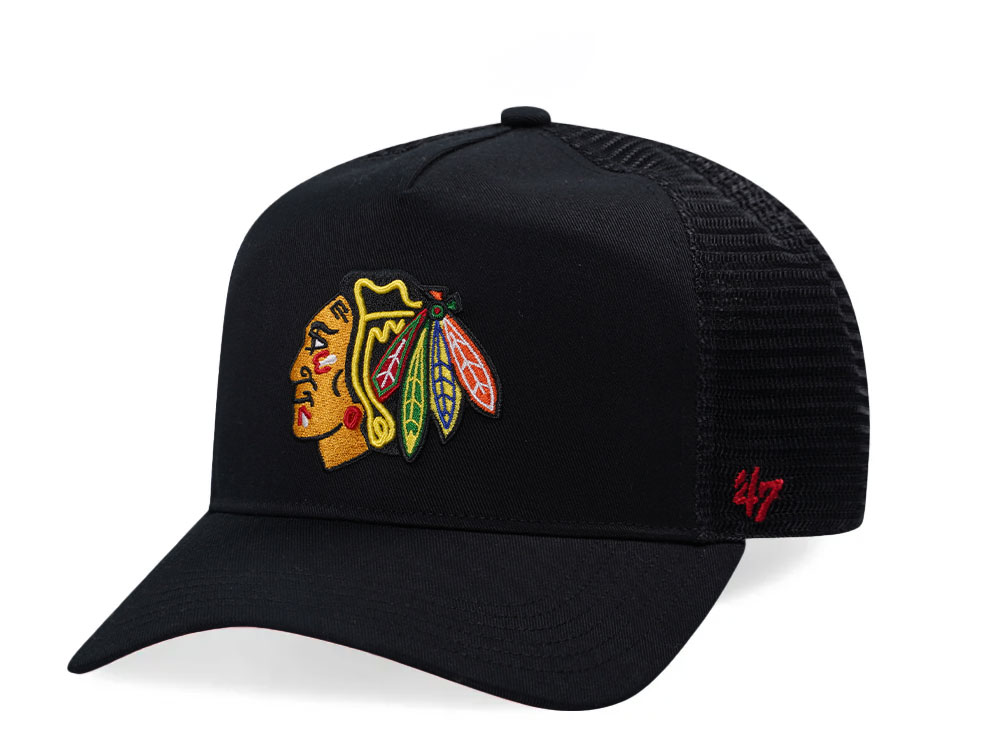 47Brand Chicago Blackhawks Black Hitch Trucker Snapback Cap