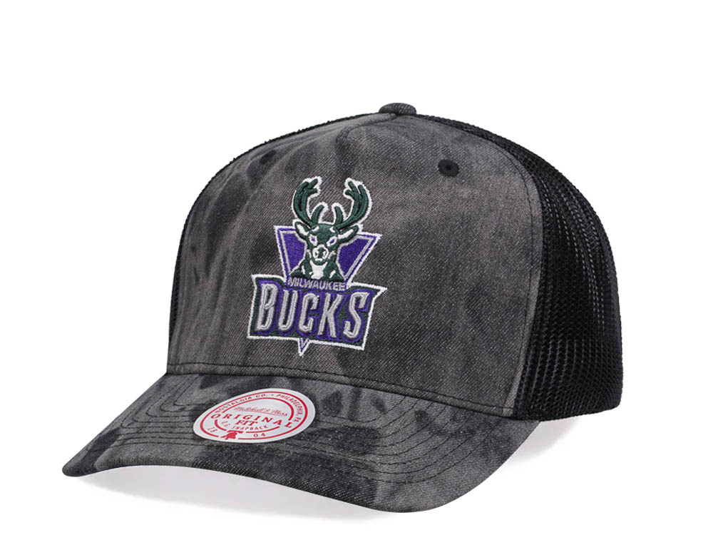 Mitchell & Ness Milwaukee Bucks Burnt Ends Black Trucker Snapback Cap