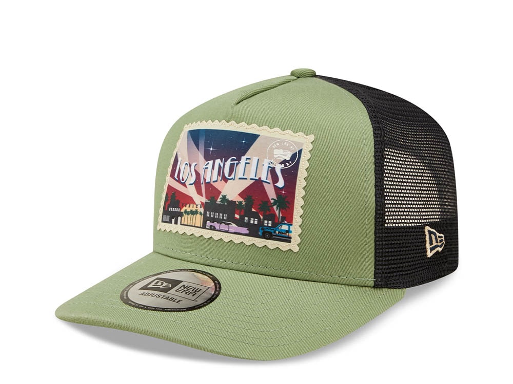 New Era Los Angeles Postcard Green A Frame Trucker Snapback Cap