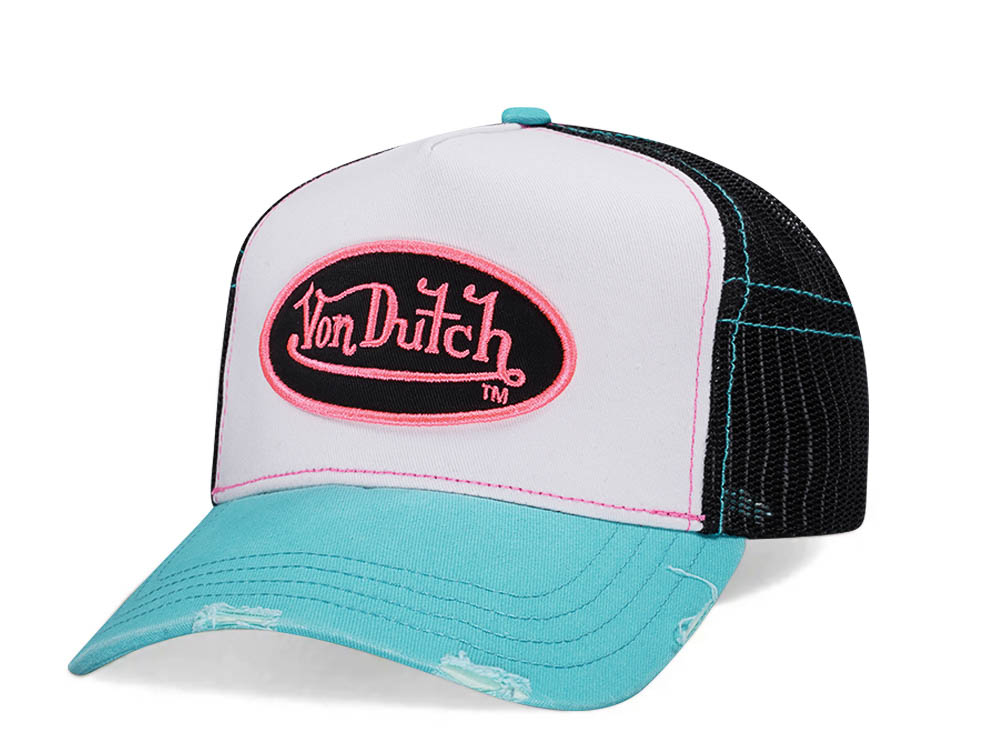 Von Dutch White Teal Two Tone Edition Trucker A Frame Snapback Cap