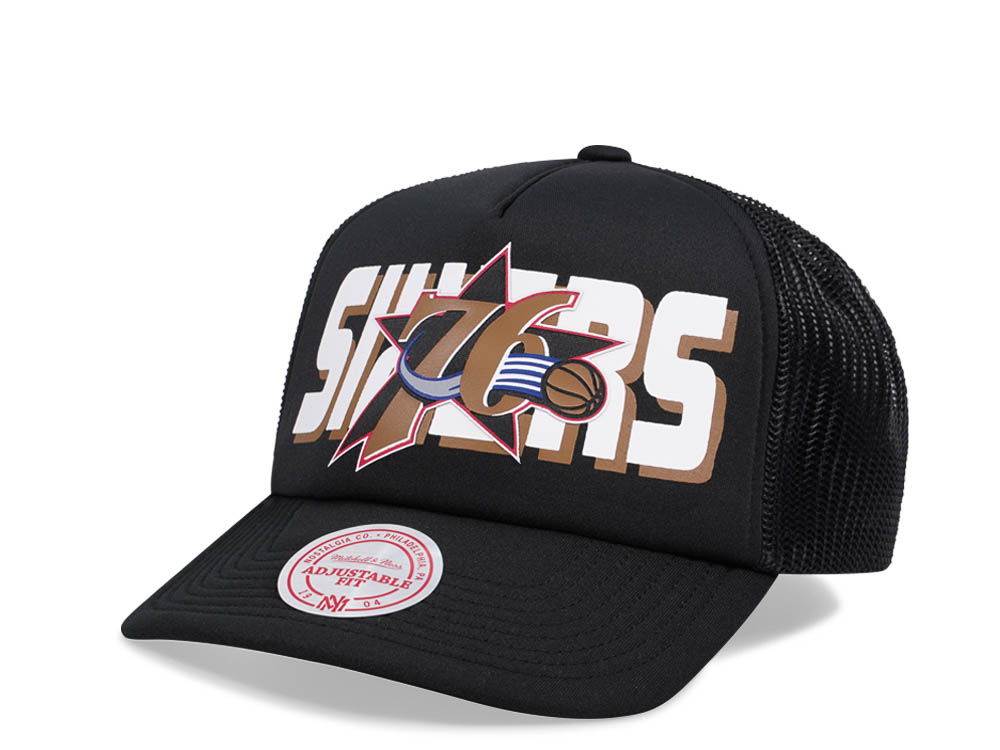 Mitchell & Ness Philadelphia 76ers Black Billboard Trucker Snapback Cap