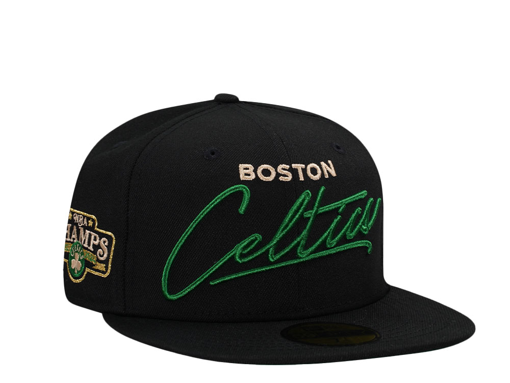 New Era Boston Celtics NBA Champs 2024 Script Throwback Edition 59Fifty Fitted Cap