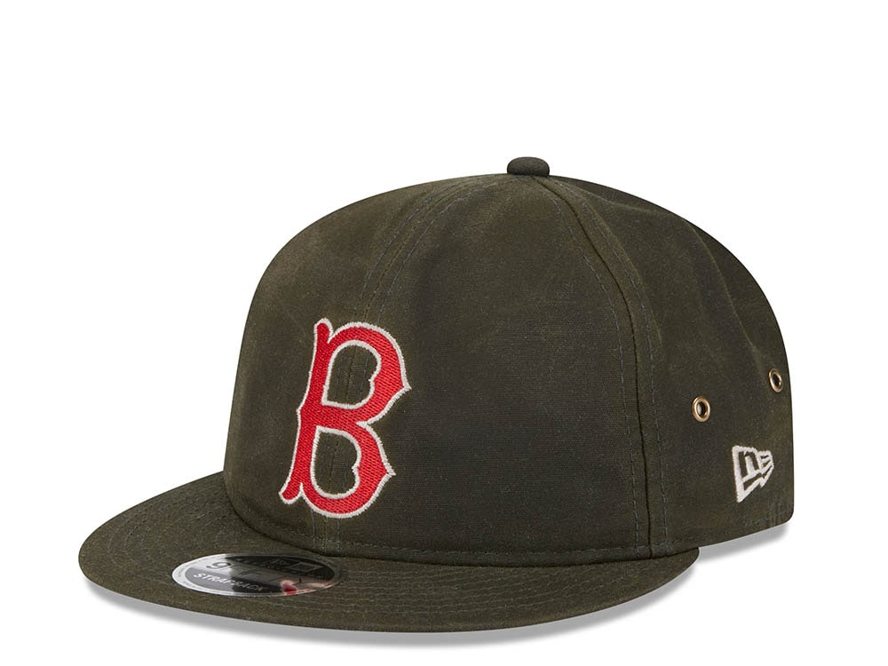 New Era Boston Red Sox Waxed Canvas Olive 9Fifty Retro Crown Strapback Cap