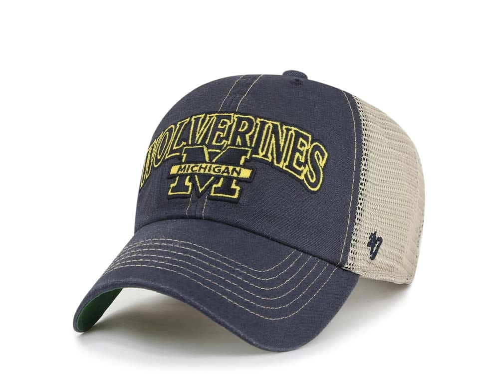 47Brand Michigan Wolverines Vintage Navy Trucker Clean Up Snapback Cap