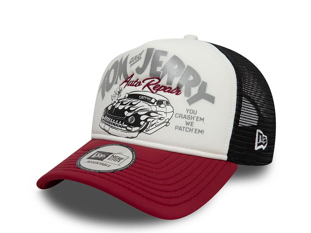 New Era Tom And Jerry Auto Repair Cherry 9Forty A Frame Trucker Snapback Cap