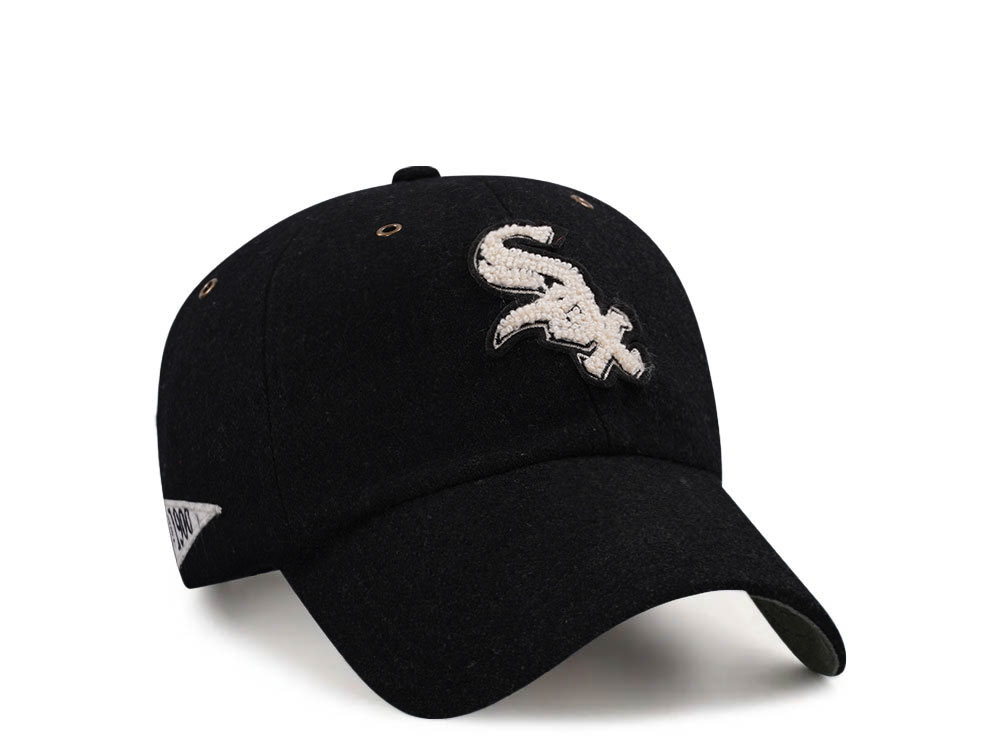 47Brand Chicago White Sox Black Wool Clean Up Strapback Cap